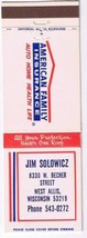 Matchbook Cover Jim Solowicz West Allis WI American Family Insurance - £0.55 GBP