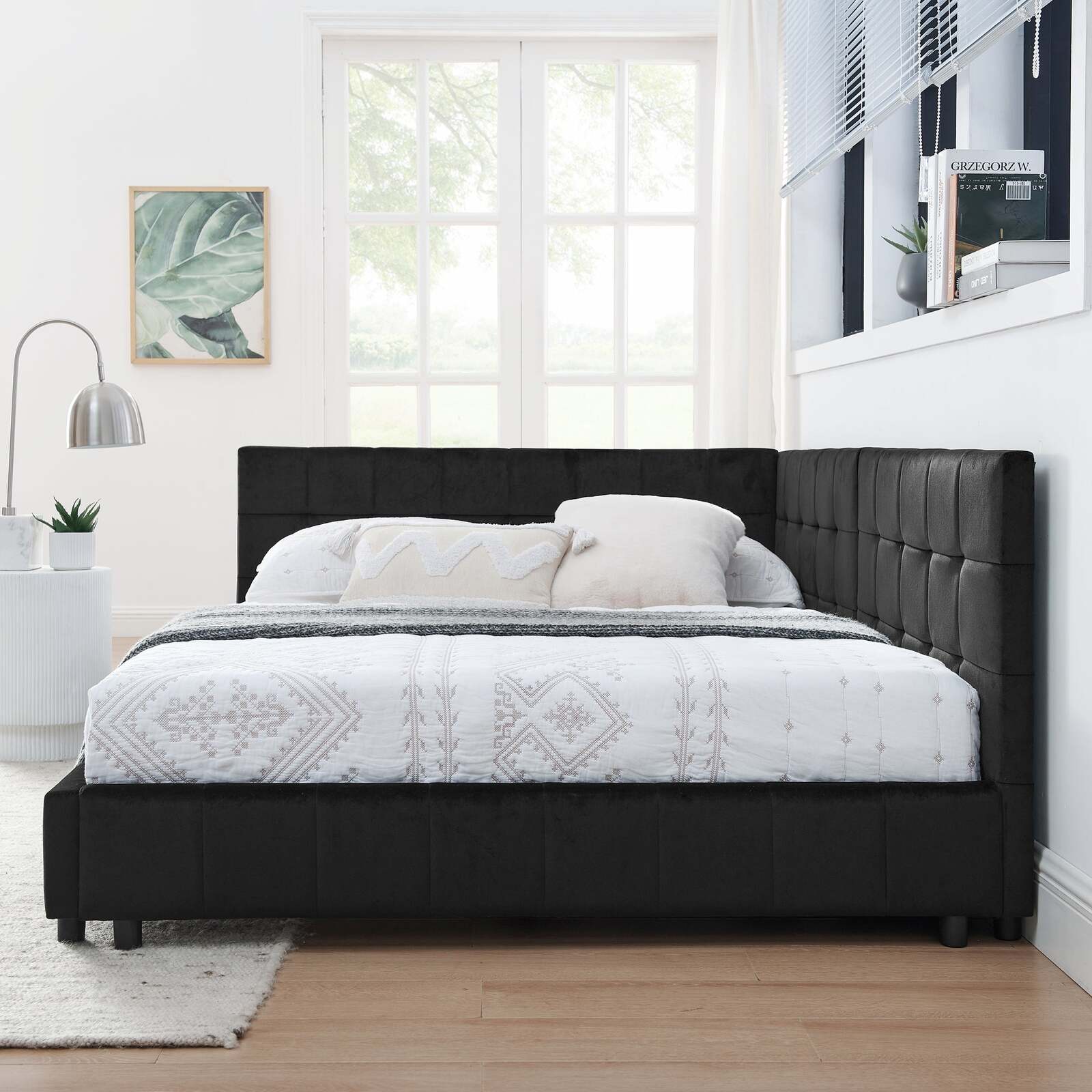Full Size Upholstered Tufted Bed Frame Velvet Black Sofa Item image 2