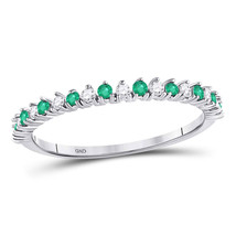 10kt White Gold Womens Round Emerald Diamond Stackable Band Ring 1/5 Cttw - £204.35 GBP