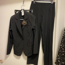 Monroe &amp; Main Women’s 2pc Pinstripe Suit Jacket &amp; Pants 6 Black Bust 34 Waist 30 - £15.18 GBP