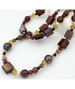 Barse 925 Sterling Foil Art Glass &amp; Pearl Necklace Amber/Red 35” + 2.5” Ext - $39.99