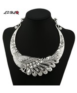 Retro Carved Peacock Collar Choker Statement Necklace - £11.79 GBP