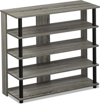 French Oak Grey/Black Turn-N-Tube 5 Tier Wide Shoe Rack From Furinno. - £51.90 GBP