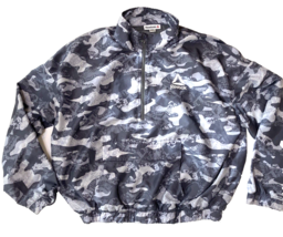 Reebok Jacket Womens Medium Gray Pullover Windbreaker Camouflage Pocket Zipper - £11.00 GBP