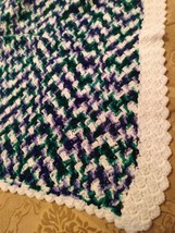 72&quot; x34&quot; Hand Knitted Or Crochet Work Lap Balnket Throw Multicol Or &amp; White Trim - $90.00