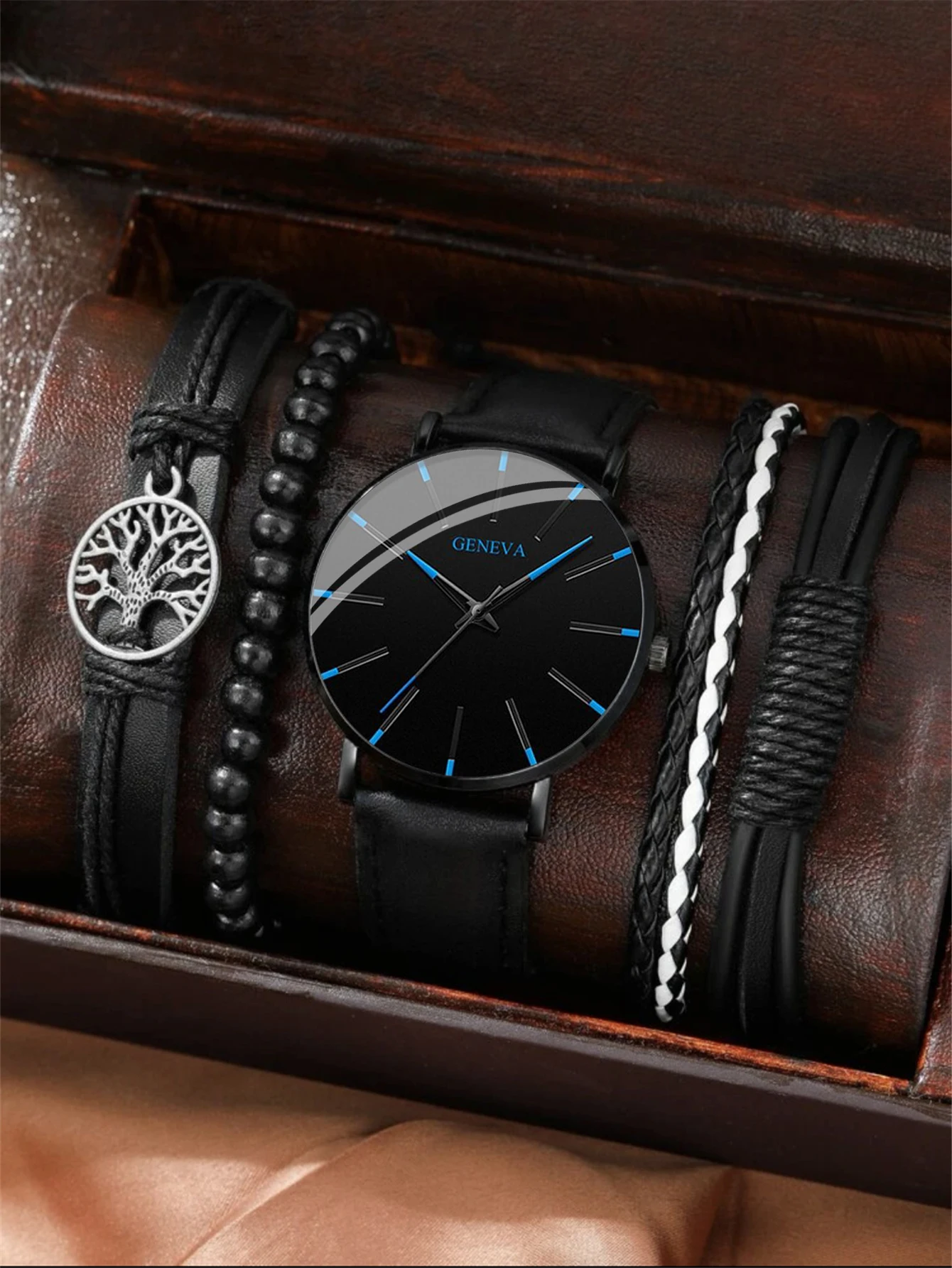 5pc Black Clic  Watch Men  Dial Watch Fashion Round  Simple Casual  Watch For  L - £80.41 GBP
