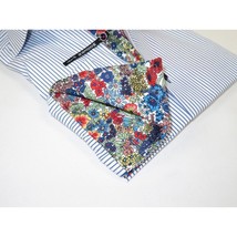 Men's Axxess Turkey Shirt Cotton High Collar 224-11 French Cuffs Blue Stripe image 2