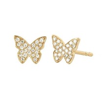 0.15 CT Véritable Moissanite Papillon Clou Boucles 14K Argent Plaqué or Jaune - $150.84