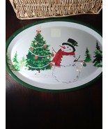 Christmas / Holiday Oval Christmas Tree/Snowman Plastic Platter-Brand Ne... - $11.76