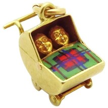 Vintage 14K Gold Sloan &amp; Co Enamel Twins in Baby Carriage Stroller Charm - $249.00