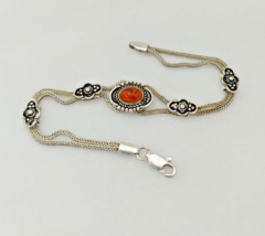 Byzantine Bracelet Sterling Silver 925 Amber Stone Art Deco Style Vintag... - $76.23