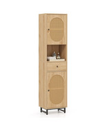 67 Inch Tall Bathroom Cabinet PE Rattan Floor Cabinet with 2 Doors-Natur... - $3,423.06 MXN