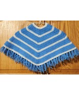 Vintage Crochet Poncho  Childs Girls Blue and White Bands Handmade - €9,37 EUR
