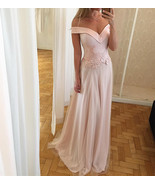 Off the Shoulder Light Pink Tulle Prom Dress Lace Appliques Women Evenin... - £94.02 GBP