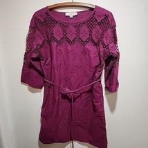 Loft Plum Lace Summer Shift Dress Bathing Suit Cover Up Embroidered Cotton Sz M - £11.35 GBP