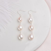 Natural Baroque Pearl 925 Sterling Silver Long Earrings For Women Black freshwat - £15.89 GBP