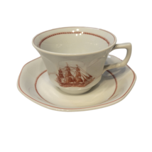 Wedgewood Flying Cloud Red Rust Trim Cup and Saucer Set Ship Gamecock 18... - £7.78 GBP