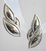 Mid Century Modern Silver-tone Leaf Pierced Earrings 1970s vintage - £9.83 GBP