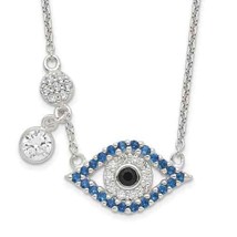 Sterling Silver Polished CZ Evil Eye Pendant With 18 inch Necklace - £89.40 GBP