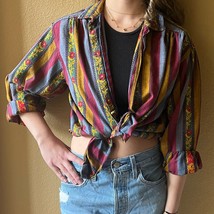 Vintage 90s Boho Tapestry Festival Hipster Button Down Long Sleeve Top Women’s L - £20.52 GBP