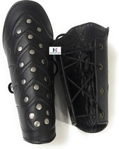 Medieval Ranger Thief Sable Black Studded Leather Light Armor Laced Greaves - £24.83 GBP