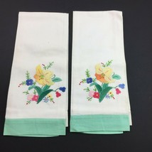 Vintage Floral Embroidered Applique Hand Towels Set 2 Kitchen Bathroom Spring - £31.96 GBP