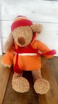 Plush Brown Puppy Dog with Orange Hoodie and Matching Hat - £7.76 GBP