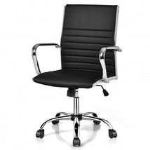 High Back Ribbed Office Chair with Armrests-Black - $188.49