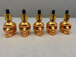 New 5 five lot of 1oz Gold Skull Glass Bottle w Dropper - $19.79