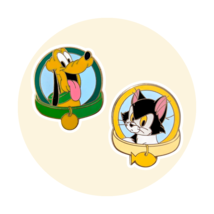 Pluto and Figaro Disney Pins: Dog and Cat Collar - $460.85 MXN