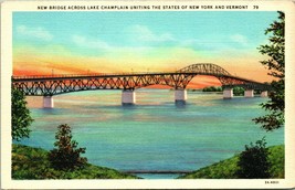Vtg Linen Postcard New Bridge Across Lake Champlain Between New York Vermont - £3.12 GBP