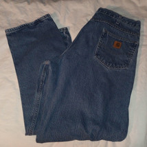 Carhartt Flannel Lined Jeans Mens 38x32 Blue Relaxed Fit Workwear Pants ... - $21.59