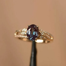 2Ct Oval Simulated Alexandrite Solitaire Engagement Ring 14K Rose Gold Plated - £33.07 GBP