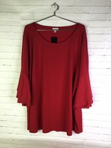 Avenue Double Bell Sleeve Top Relaxed Blouse Deep Red Women&#39;s Plus Size ... - £27.25 GBP