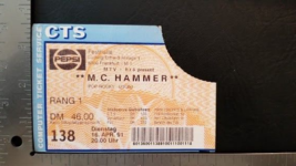 M.C. HAMMER - VINTAGE ORIGINAL GERMAN APRIL 16, 1991 CONCERT TICKET STUB - $15.00