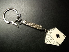 Royal Flush Key Chain Five Cards Ace King Queen Jack Ten All Spades White Black - £6.40 GBP