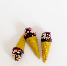 Ice Cream Cones Set/3 Chocolate Dollhouse Raindrop Miniatures  - $7.13