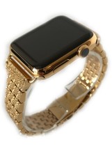 24K Gold Plated 42MM Apple Watch SERIES 3 Gold Links Band Diamond Rhines... - £684.34 GBP