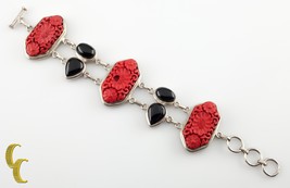 Magnifique Argent Sterling Cinabre Et Onyx Bracelet Bascule - $171.48 CAD