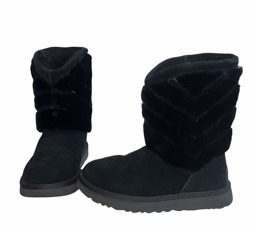 UGG Tania Black Suede Sheepskin Cuff Short Winter Boots Womens Size US 5... - $34.78