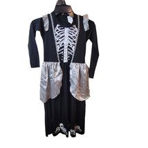 Skeleton Queen Halloween Costumes Girls Size 9-10Y Black Gown Silver White - $27.72
