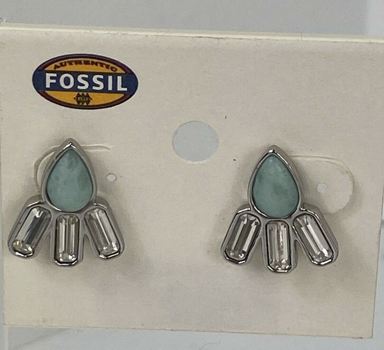 Primary image for New Fossil Earrings Blue Stones White Crystals Silver  $44 J2