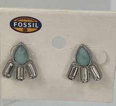 New Fossil Earrings Blue Stones White Crystals Silver  $44 J2 - $8.02