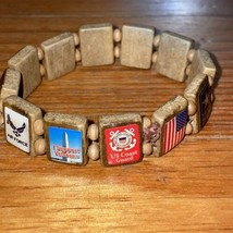 Wooden Tile Strecht Bracelet American Military Armed Forces Veterans Army Navy - £7.04 GBP