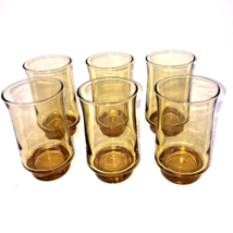 Amber Gold Juice Glasses Stackable 6 oz 4&quot; tall Vintage 70s Set of 6 - £19.55 GBP
