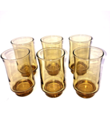 Amber Gold Juice Glasses Stackable 6 oz 4&quot; tall Vintage 70s Set of 6 - £19.66 GBP