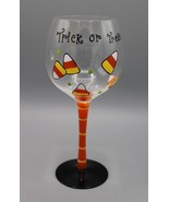 Trick or Treat Painted Wine Glass Orange Stem Candy Corn Design 20 Oz - £11.72 GBP