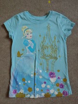 Disney Princess Cinderella Glitter Top Shirt Girls SIze S 5 6 Blue Short Sleeve - £11.86 GBP