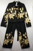 Vtg Clio Black Gold Floral 2pc Tie Top High Rise Pants Flowing NWT NOS Large - £80.17 GBP