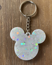 Disney Inspired Mickey Mouse Head Resin Keychain White Glitter 2” - £9.10 GBP